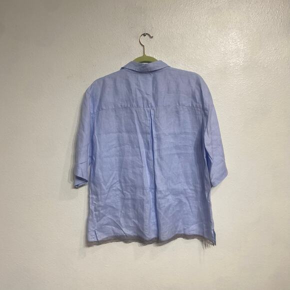 Gold Hawk Blue Linen Button Up Blouse Sz S - Picture 8 of 11